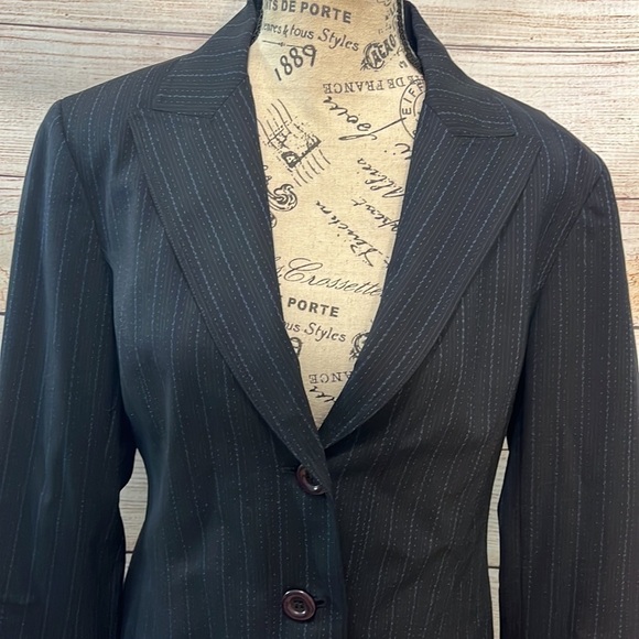 Lafayette 148 Blazer Lightweight Wool Pinstripe Black Size 8 - Picture 2 of 11